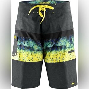 Pelagic Ridgemont Boardshorts Dorado Mahi Print Gray Yellow Size 40